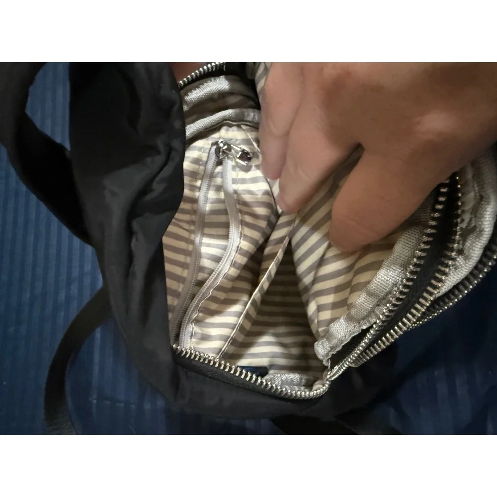 Black Nylon Sling Bag Crossbody Backpack Travel Chest Pack Striped Lining